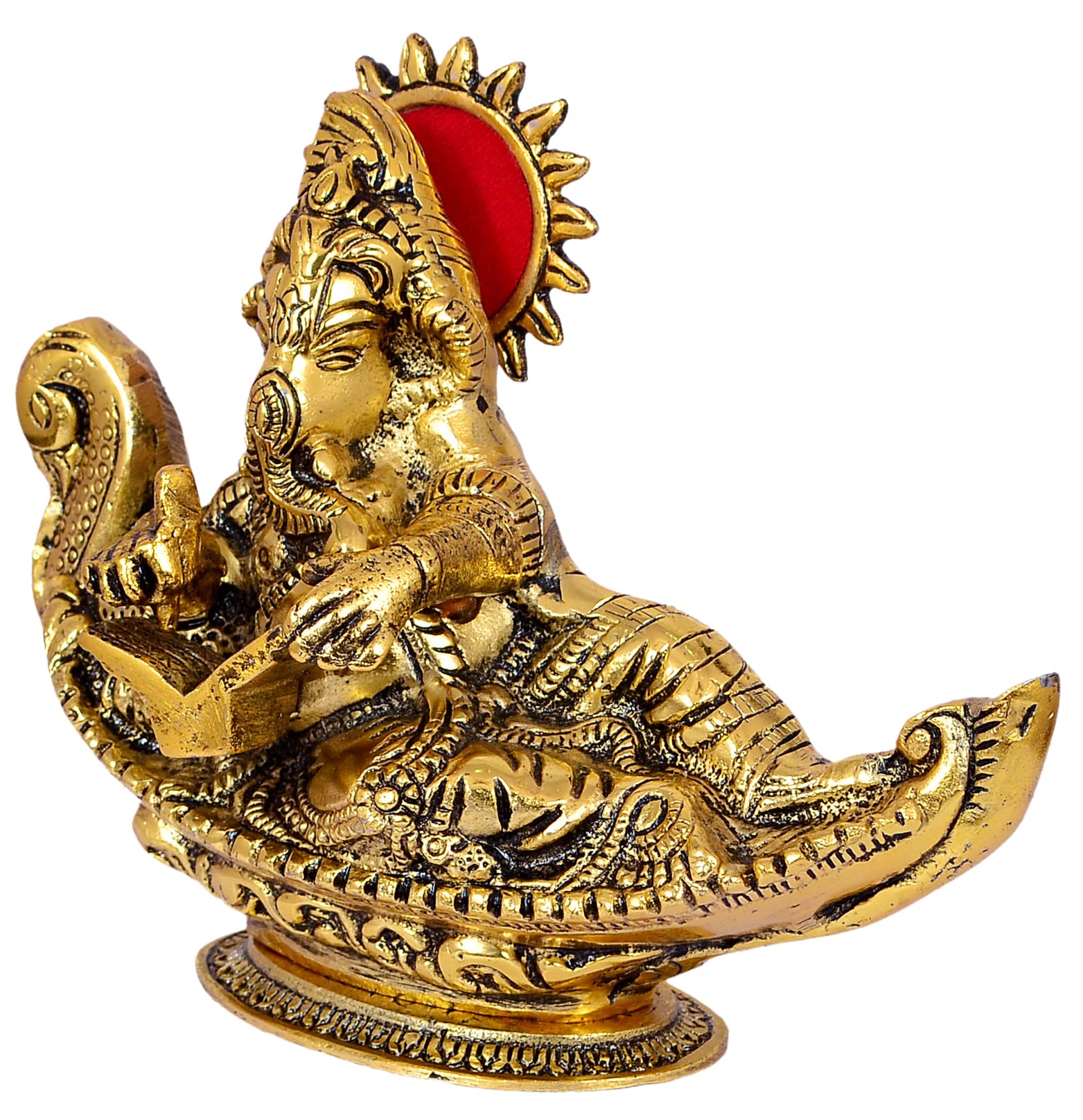 Nexplora Industries Pvt. Ltd. Metal Ganesh Idol Ganpati Showpiece Figurine, Length 19 Cm, Gold Antique